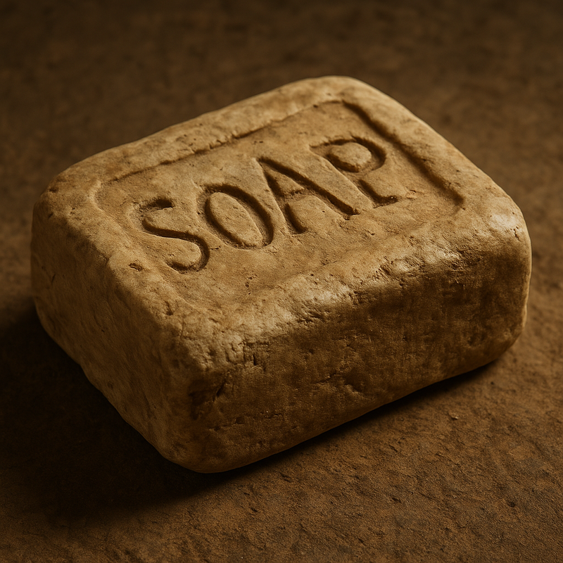 An old artisanal soap bar showcasing the history of cold process soap with a textured surface