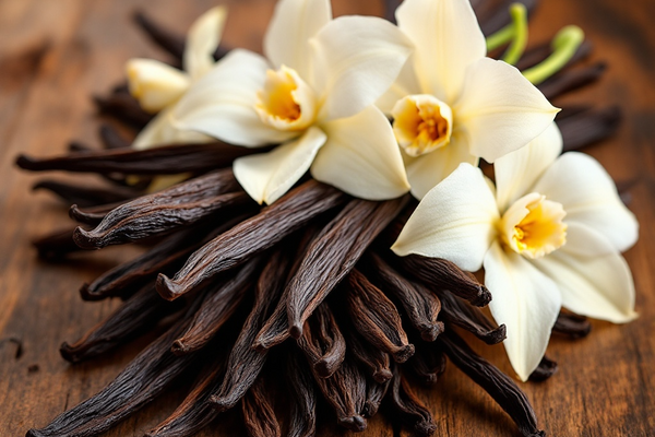 Vanilla flowers and pods arranged beautifully, illustrating how to feel confident with scent