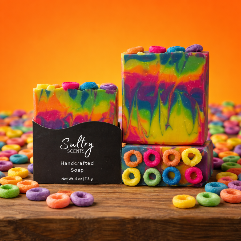 Luxury handcrafted soap with a creamy texture and vibrant lemon scent, set against fresh lemons