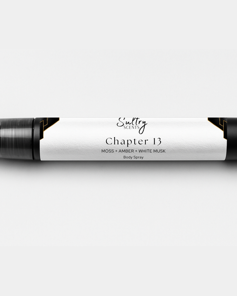 Sultry Scents Chapter 13 moss amber white musk body spray another 13 dupe body spray in black and white bottle