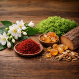 Scent notes for Baccarat Rouge 540 inspired luxury soap including saffron, amber, oakmoss, cedar, sandalwood elements