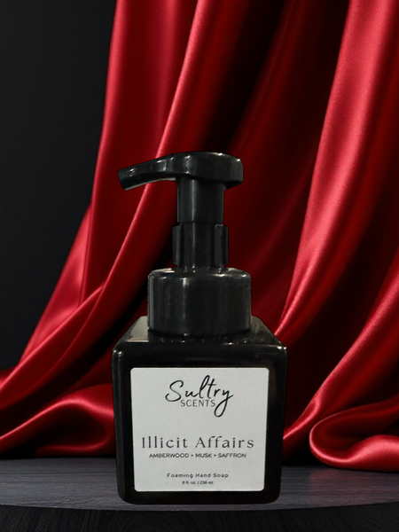 Sultry Scents Illicit Affairs foaming hand soap bottle with amberwood musk saffron scent best luxury foaming hand soap