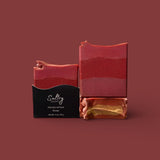 Black Cherry Silk soap bar by Sultry Scents in vibrant red with a smooth texture and elegant design