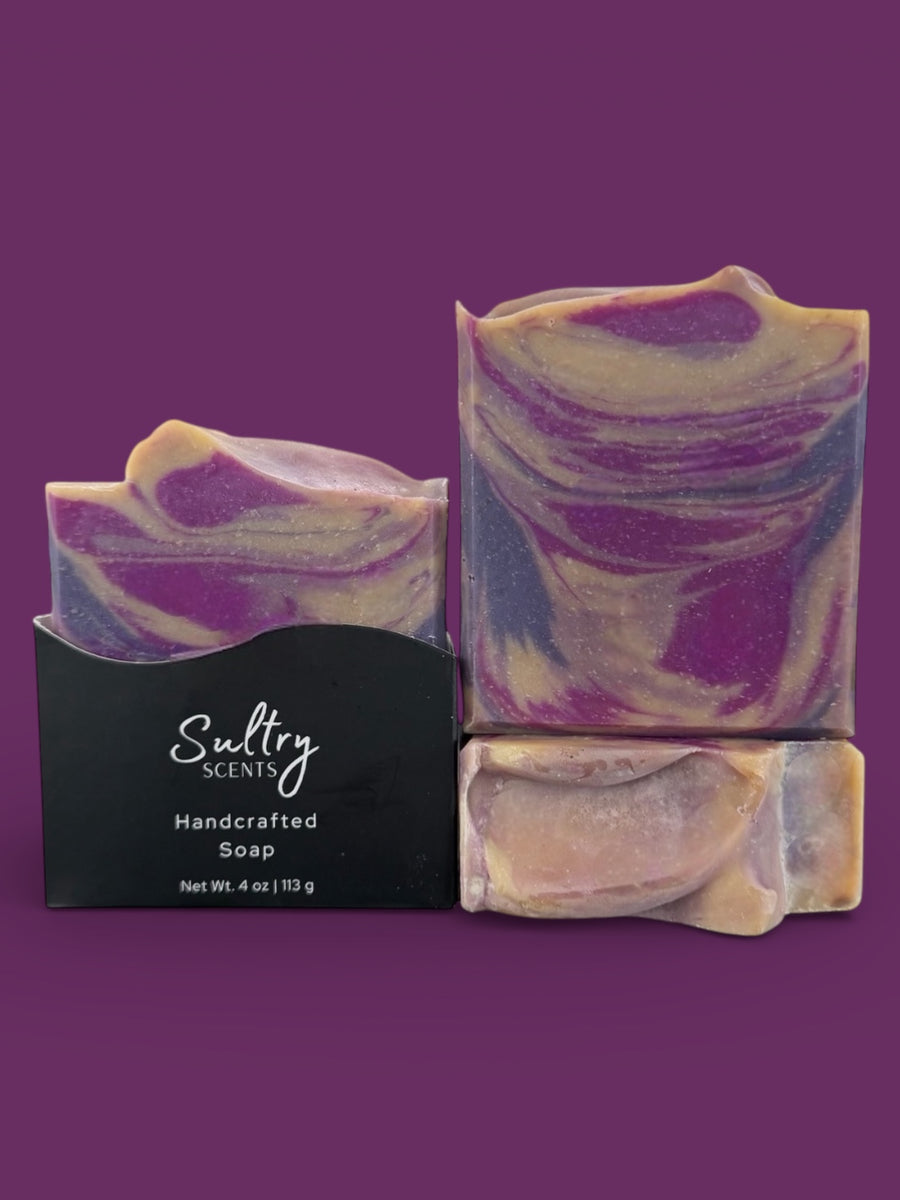Blanche Bete inspired Soap Bar with swirls of purple and gold, handcrafted by Sultry Scents