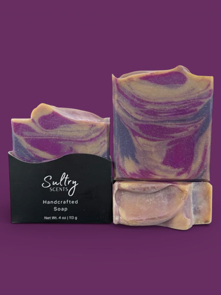 Blanche Bete inspired Soap Bar with swirls of purple and gold, handcrafted by Sultry Scents