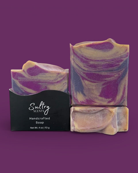 Blanche Bete inspired Soap Bar with swirls of purple and gold, handcrafted by Sultry Scents