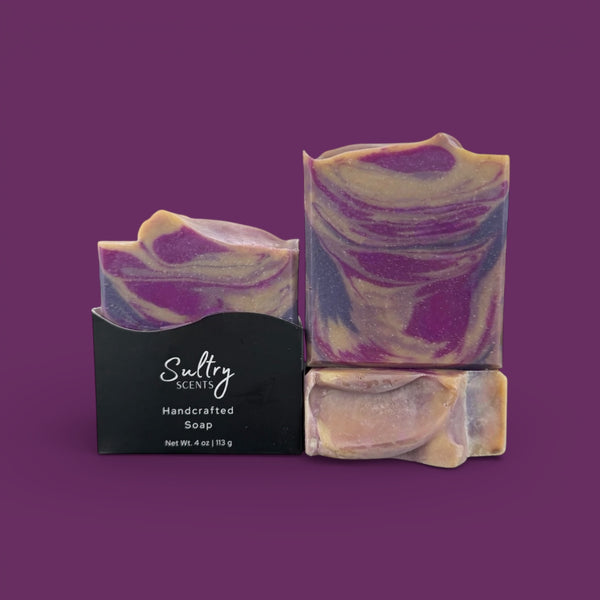 Blanche Bete inspired Soap Bar with swirls of purple and gold, handcrafted by Sultry Scents