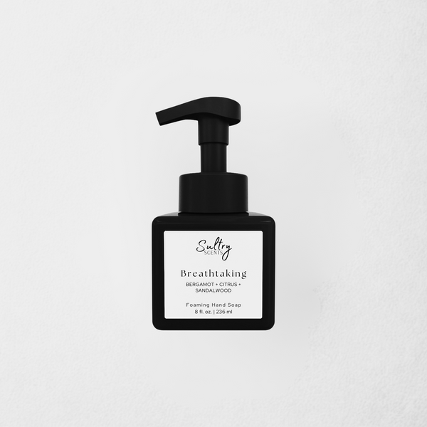 Sultry Scents breathtaking citrus sandalwood foaming hand soap in black pump bottle