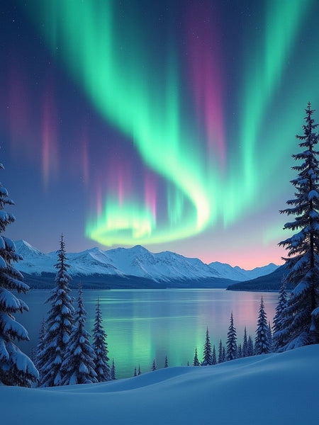 Sultry Scents breathtaking odor eliminating room spray inspired by northern lights over snowy pine trees and mountains