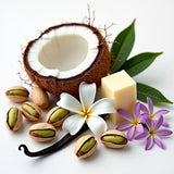 Bum bum dupe perfume scent notes with coconut, pistachios, vanilla bean, flowers, and cream square