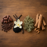 Natural ingredients for Burberry Goddess roll on perfume dupe including cacao, vanilla, lichen, and wood