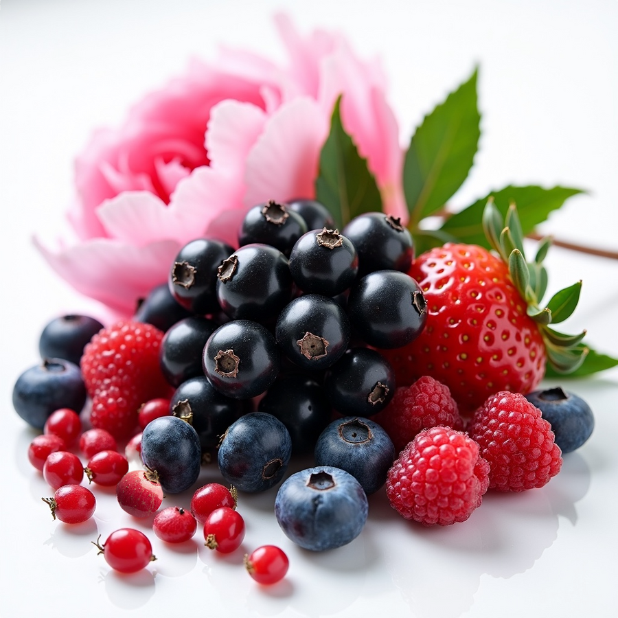 Fresh mixed berries and pink flower representing Burberry Her dupe roll-on perfume scent notes by Sultry Scents