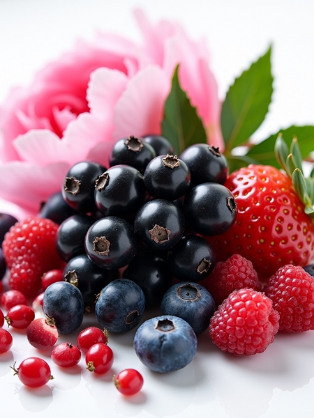 Fresh mixed berries and pink flower representing Burberry Her dupe roll-on perfume scent notes by Sultry Scents
