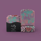 Sultry Scents Butterfly Pea Flower Soap in elegant purple and teal swirls with decorative accents