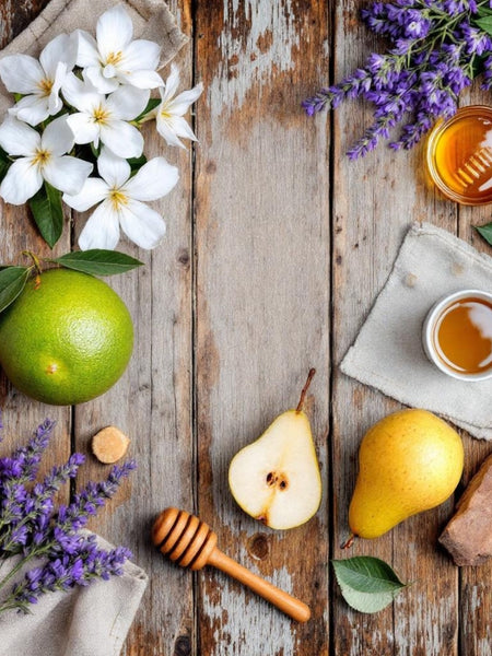 Sultry Scents Westin Hotel inspired Room Spray featuring pear honey lavender jasmine and tea notes on rustic wood background
