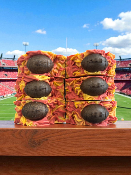 Chiefs Tight End soap inspired by Louis Vuitton Meteore with a football design and vibrant colors