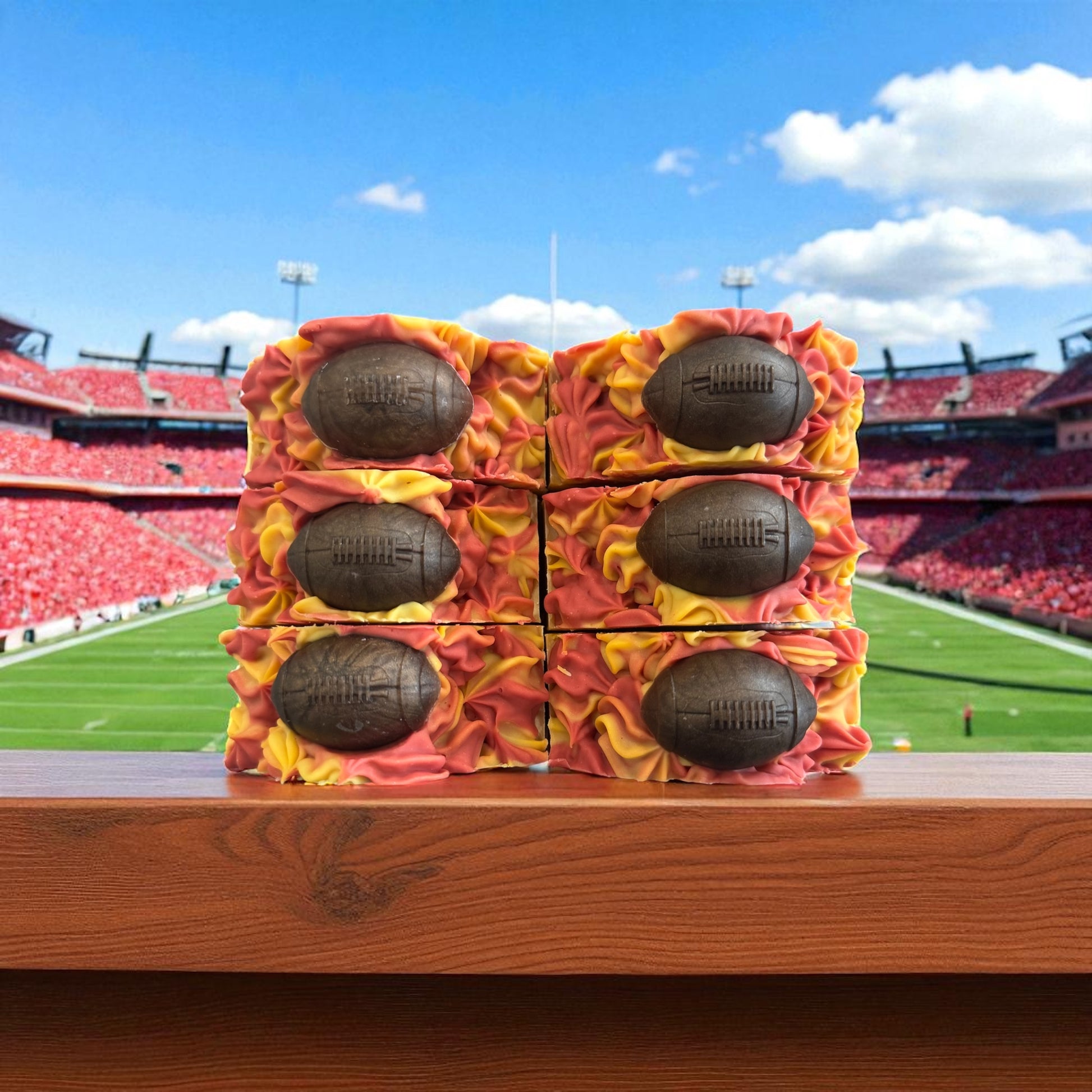 Chiefs Tight End soap inspired by Louis Vuitton Meteore with a football design and vibrant colors