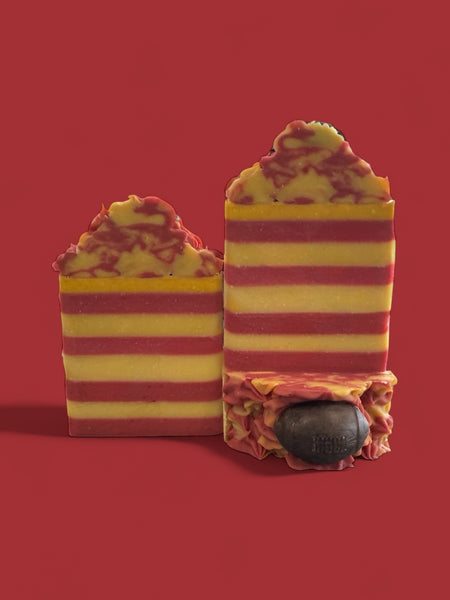 Chiefs Tight End soap inspired by Louis Vuitton  Meteore with vibrant red and yellow stripes