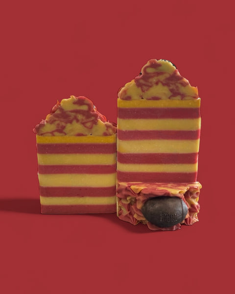 Chiefs Tight End soap inspired by Louis Vuitton  Meteore with vibrant red and yellow stripes