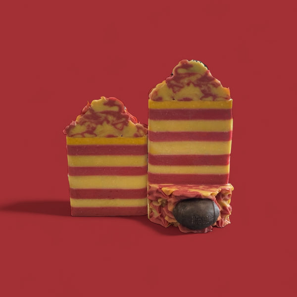 Chiefs Tight End soap inspired by Louis Vuitton  Meteore with vibrant red and yellow stripes