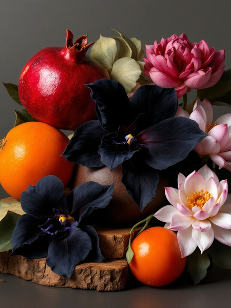 CK Euphoria inspired body spray with floral and fruity notes displayed with vibrant flowers and fruits