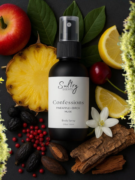 Sultry Scents Confessions body spray inspired by Creed Aventus with pineapple, birch, and musk notes