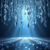 Glowing blue crystal prisms hanging with light beams over sparkling surface for DS Durga I Don't Know What dupe perfume