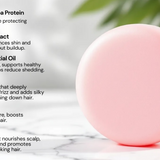 Sultry Scents Sulfate free clarifying Solid Shampoo Bar pink round bar on marble with ingredient list