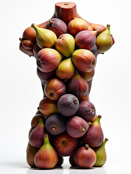 Father Figure body spray dupe by Sultry Scents displayed on a sculpted torso covered with fresh figs