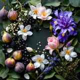 Father Figure inspired roll on perfume featuring surrounded by figs, iris, water lily, and cassis notes with a vibrant botanical arrangement