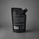 Back of the black 8oz refill pouch for foaming hand soap.