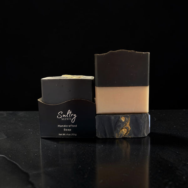 Three pieces of Fresh scented luxury handmade soap by Sultry Scents in a stylish presentation box