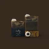 Sultry Scents handcrafted KC Roasterie coffee soap with creamy foam and coffee bean adornments