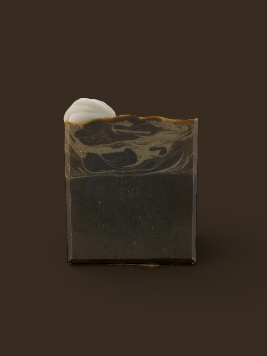 Handcrafted KC Roasterie coffee soap bar with rich swirls and creamy topping for coffee lovers