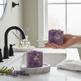 Lavender Chamomile Handcrafted Soap displayed in a modern bathroom setting with natural decor
