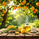 Lemon Scented Soap Bar Inspired by Under the Lemon Tree with vibrant citrus background featuring scent notes