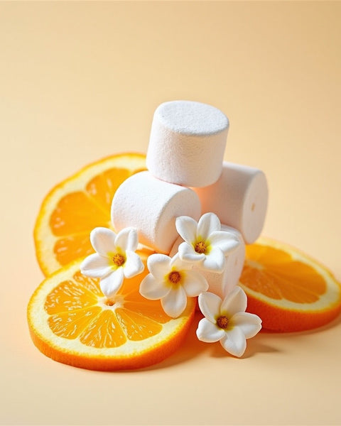 Love dont be shy dupe roll on perfume with fresh orange slices and white flowers for a citrus floral scent