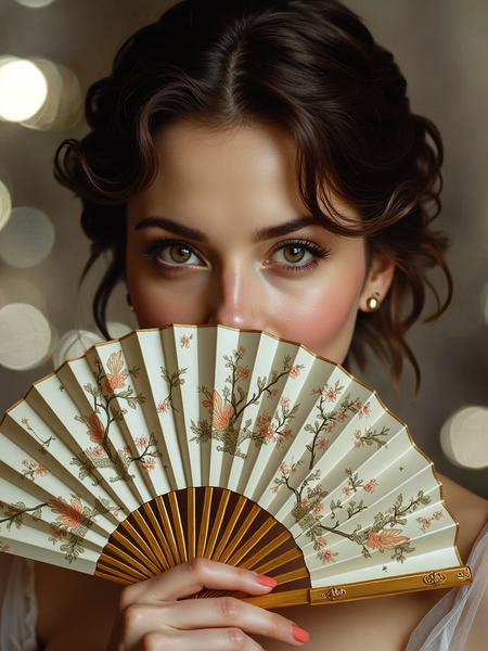 Sultry Scents Love dont be shy dupe roll on perfume held by woman with floral hand fan