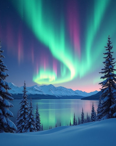 Luxury Body Spray citrus and sandalwood inspired by serene northern lights over snowy pine trees and mountains