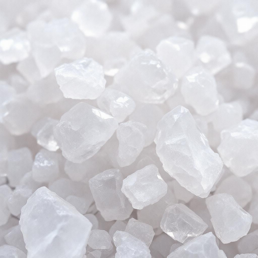 Close-up of coarse white salt crystals used in luxury salt bar soap by Sultry Scents