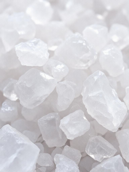 Close-up of coarse white salt crystals used in luxury salt bar soap by Sultry Scents