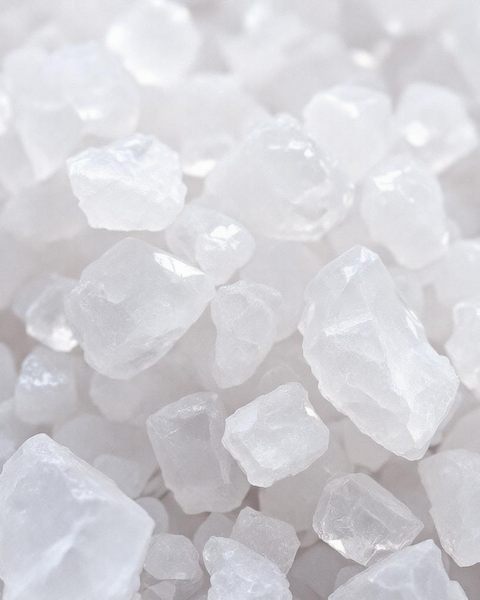 Close-up of coarse white salt crystals used in luxury salt bar soap by Sultry Scents