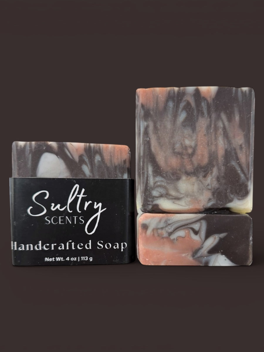 Sultry Scents Dark Rum inspired luxury soap bars with rich swirls of color for a premium bathing experience
