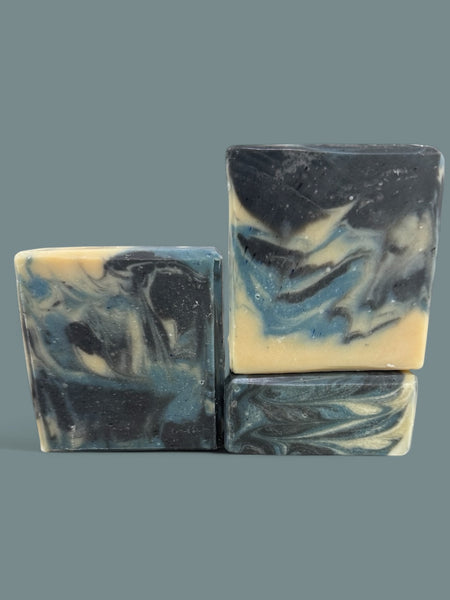 Mens soap inspired by YSL Myslf by Sultry Scents with black and cream marbled design