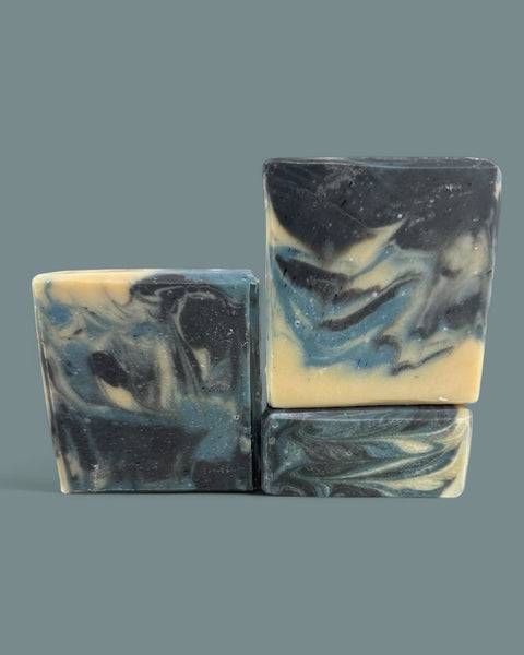 Mens soap inspired by YSL Myslf by Sultry Scents with black and cream marbled design