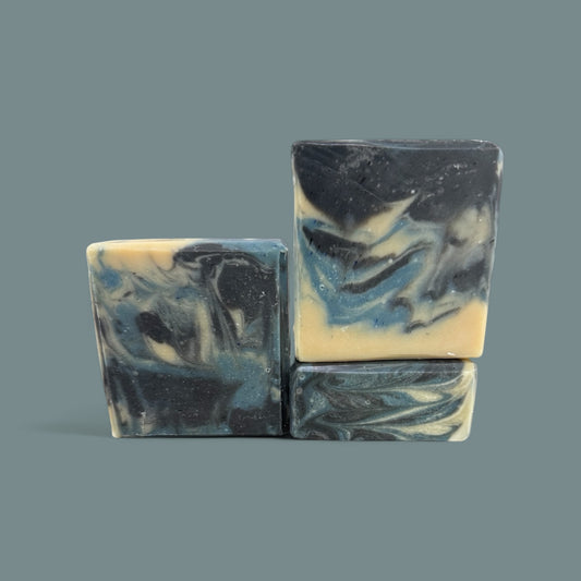 Mens soap inspired by YSL Myslf by Sultry Scents with black and cream marbled design