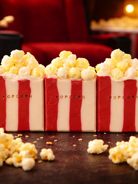 Novelty Popcorn Soap Bar designed to resemble a popcorn bucket with fluffy soap topping