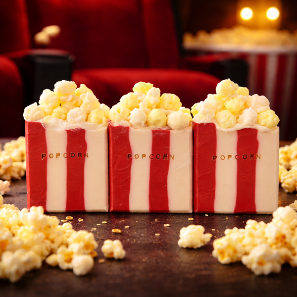 Novelty Popcorn Soap Bar designed to resemble a popcorn bucket with fluffy soap topping