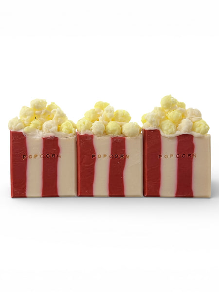 Novelty Popcorn Soap Bar with realistic popcorn topping for a fun bath experience