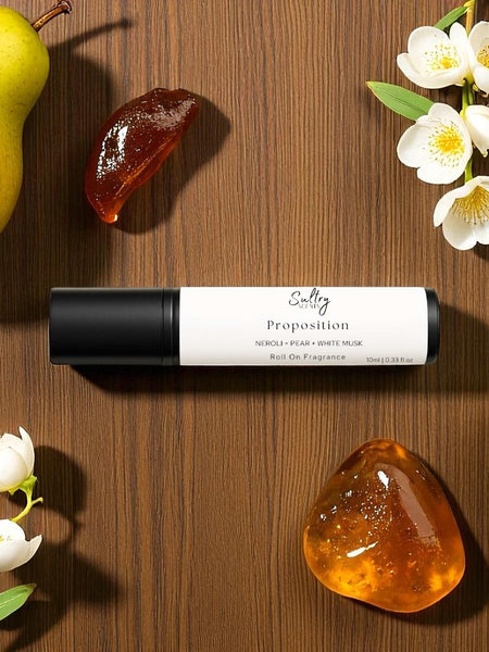 Sultry Scents roll on bottle with pears white blossoms and amber accents Perfume inspired by Prada Paradoxe